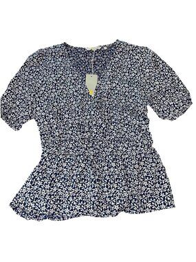 Boden Peplum Blouse Womens US 8 UK 12 Navy White Floral BNWT Boho Flowy Top